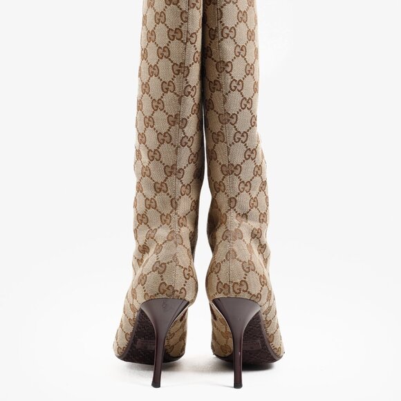 *SOLD* Gucci Brown GG Monogram Canvas Calf Length Boot - Picture 4 of 13